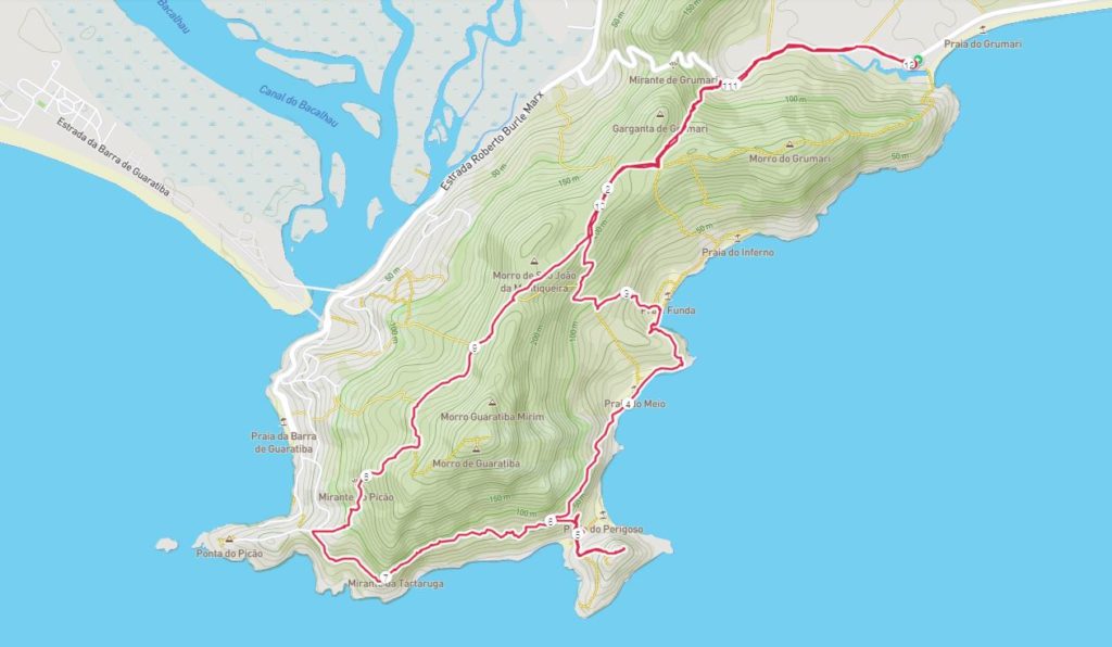Mapa das trilhas de Grumari