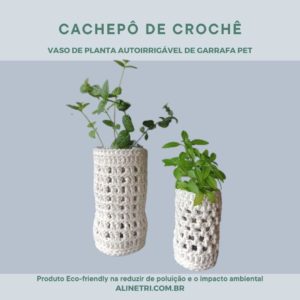 1 Suporte de crochê e vaso de garrafa PET autoirrigável